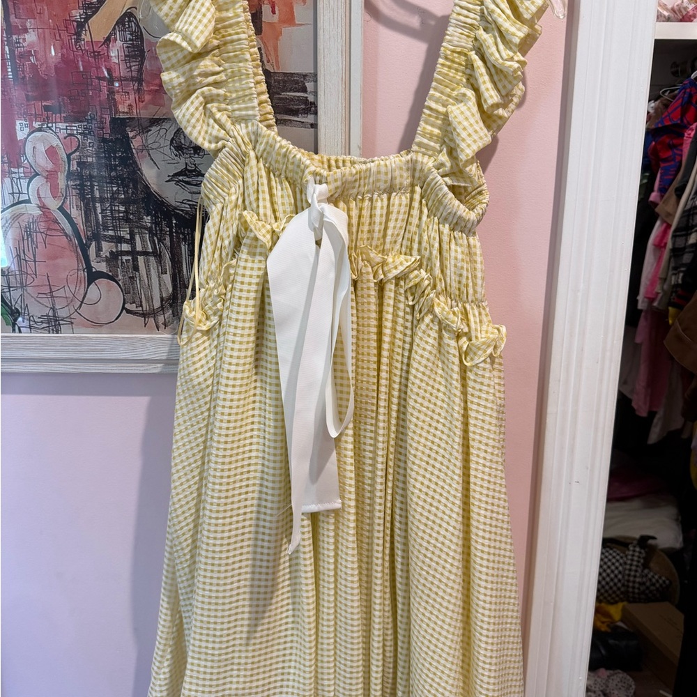 Yellow Gingham Ruffle Sun Dress - Mini - Picture 2 of 3
